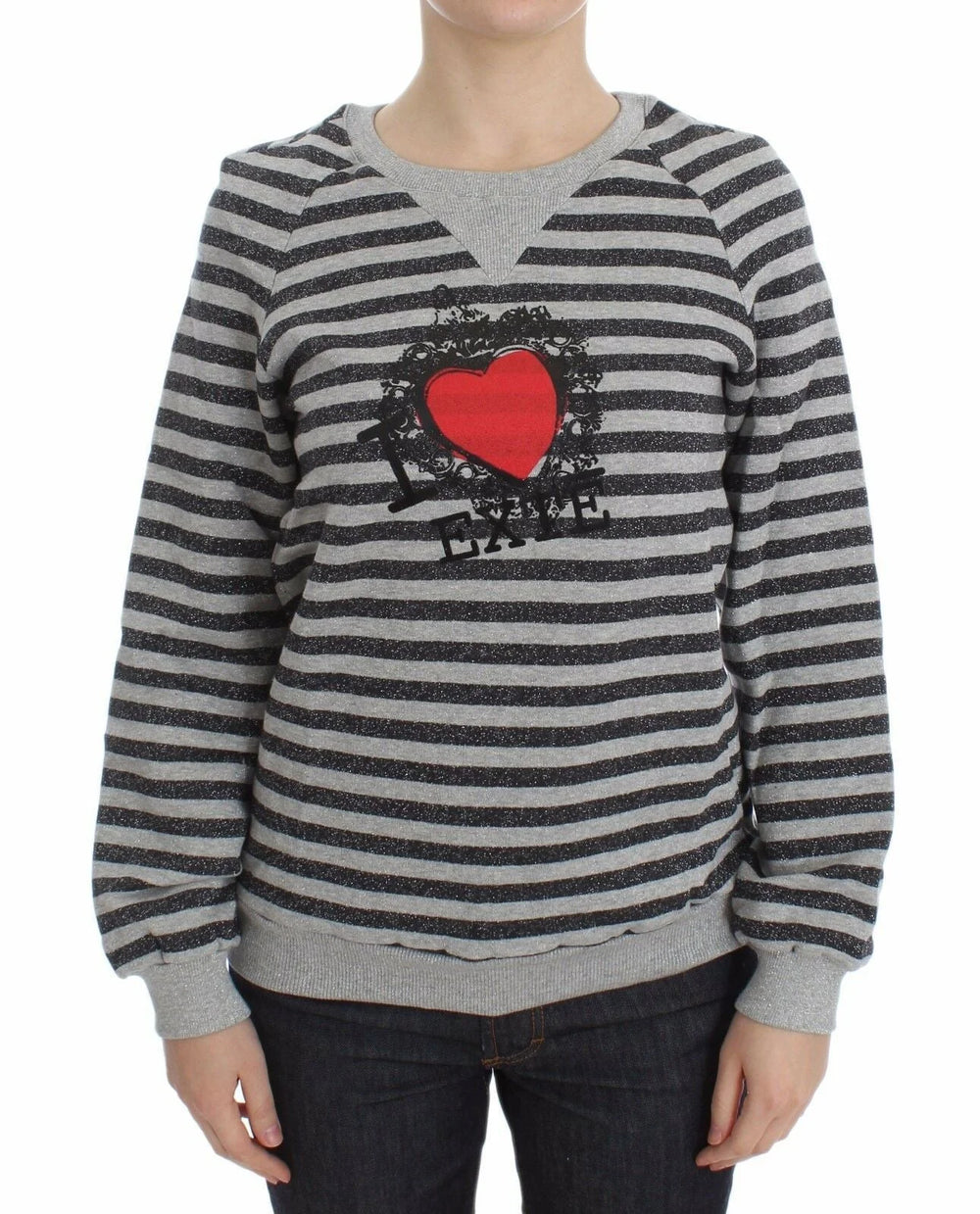 Exte Gray Striped Cotton Crewneck Sweater - Sweaters