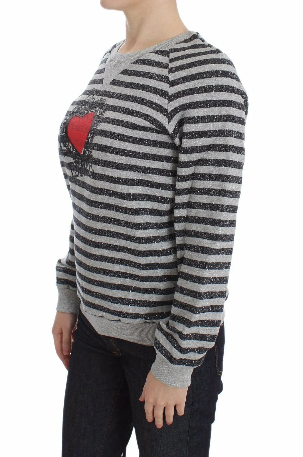 Exte Gray Striped Cotton Crewneck Sweater - Sweaters
