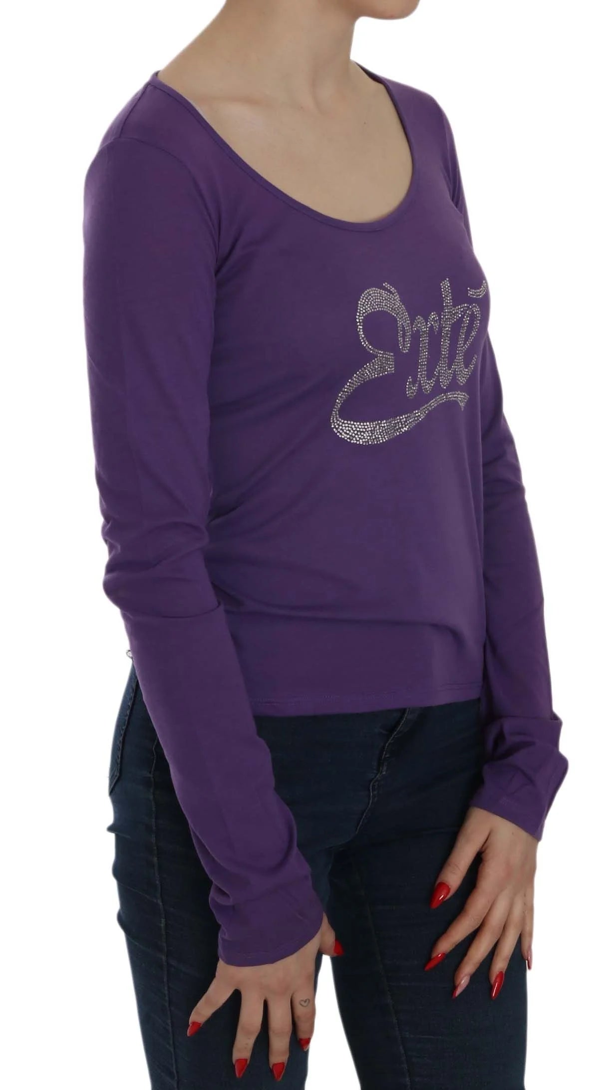Exte Purple Crystal Embellished Long Sleeve Casual Top - Blouses
