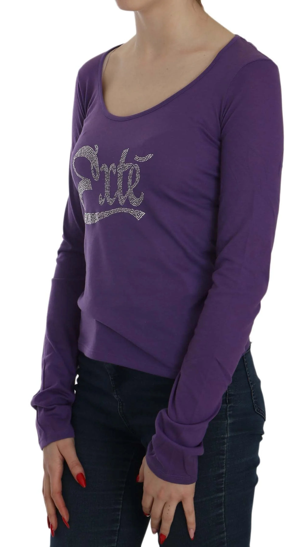 Exte Purple Crystal Embellished Long Sleeve Casual Top - Blouses