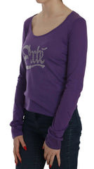 Exte Purple Crystal Embellished Long Sleeve Casual Top - Blouses