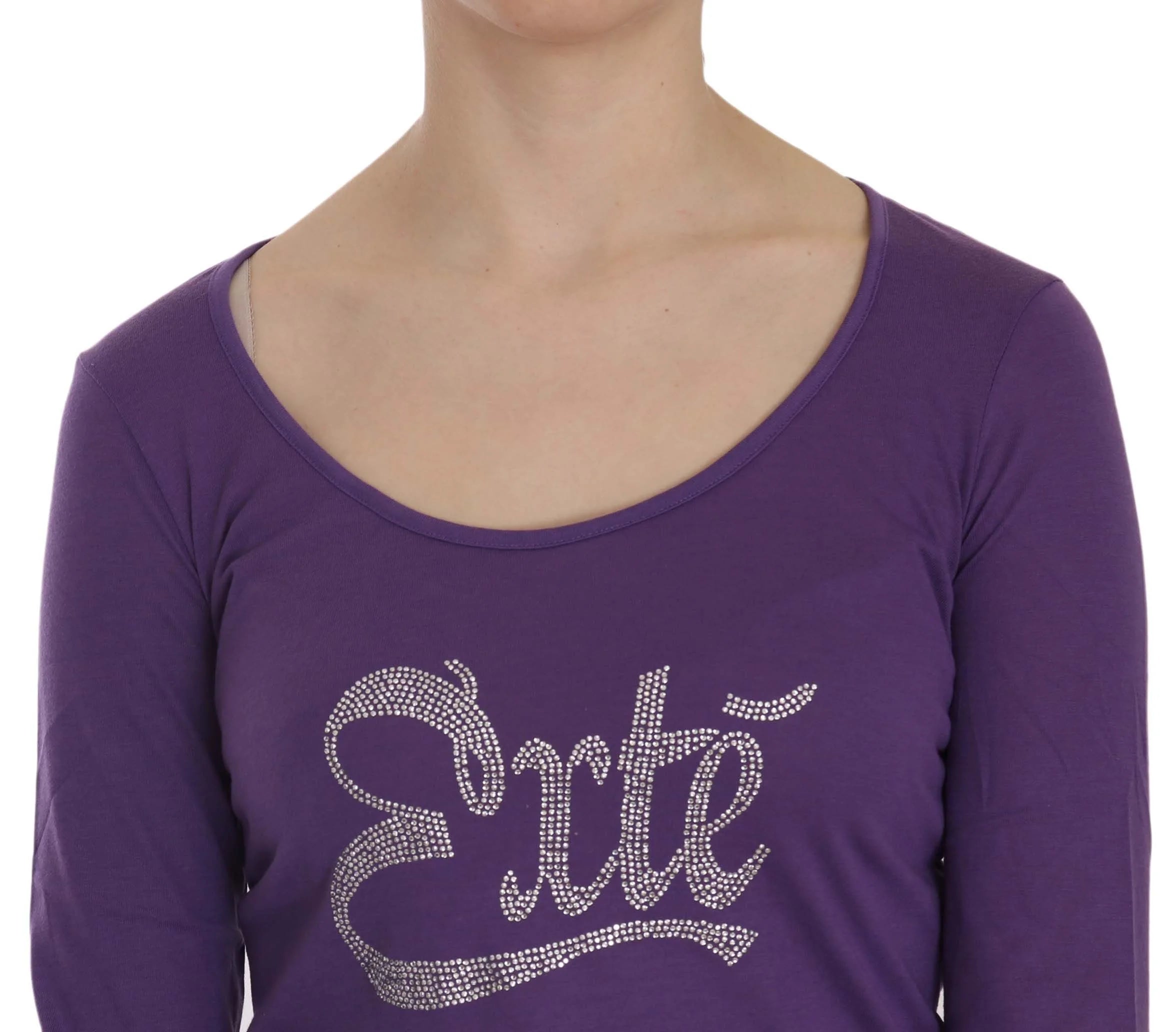 Exte Purple Crystal Embellished Long Sleeve Casual Top - Blouses
