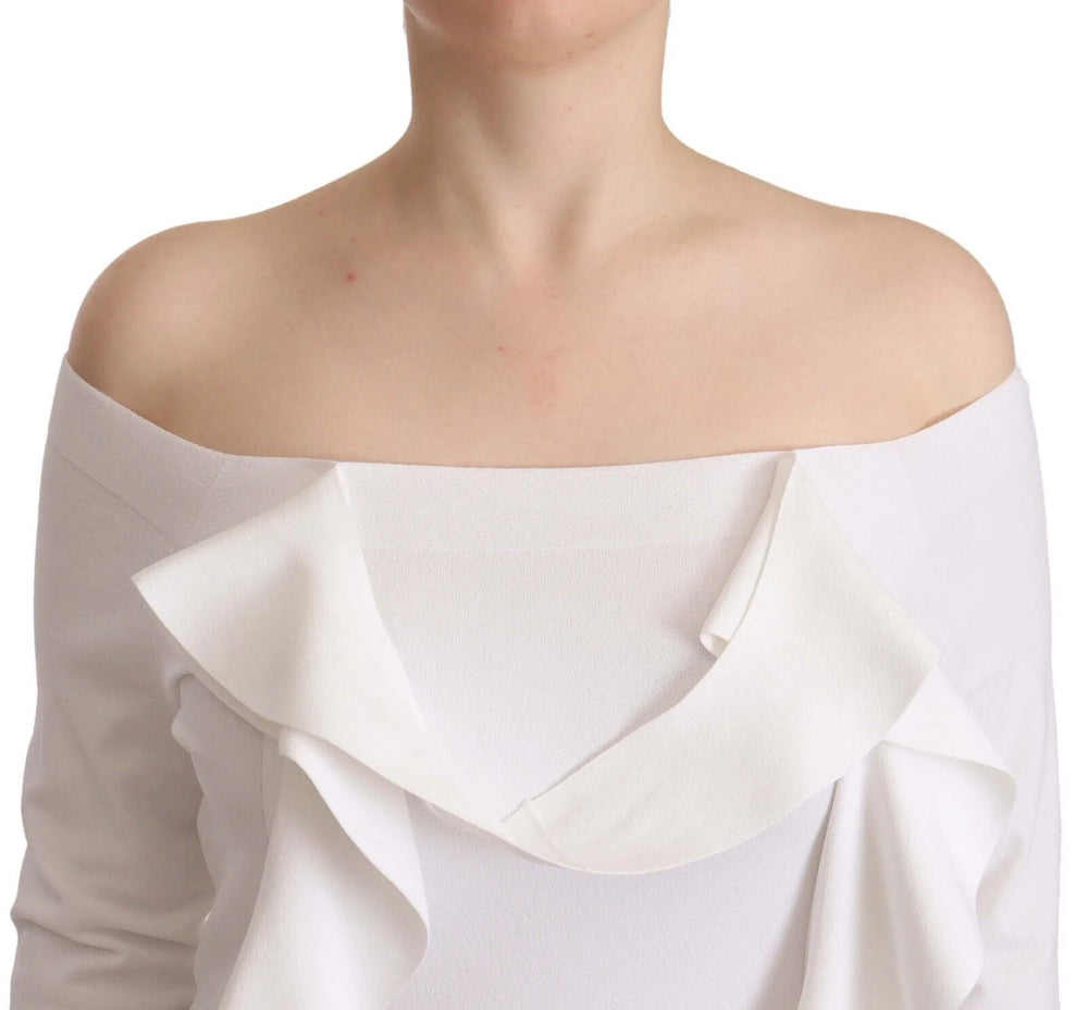 EXTERIOR White Long Sleeves Off Shoulder Women Top Blouse - IT44|L - Blouses