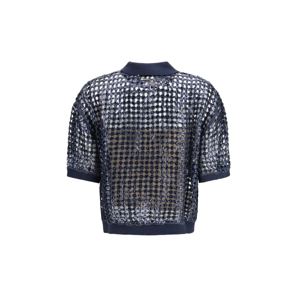 Brunello Cucinelli Blue Silk Polo Shirt - M