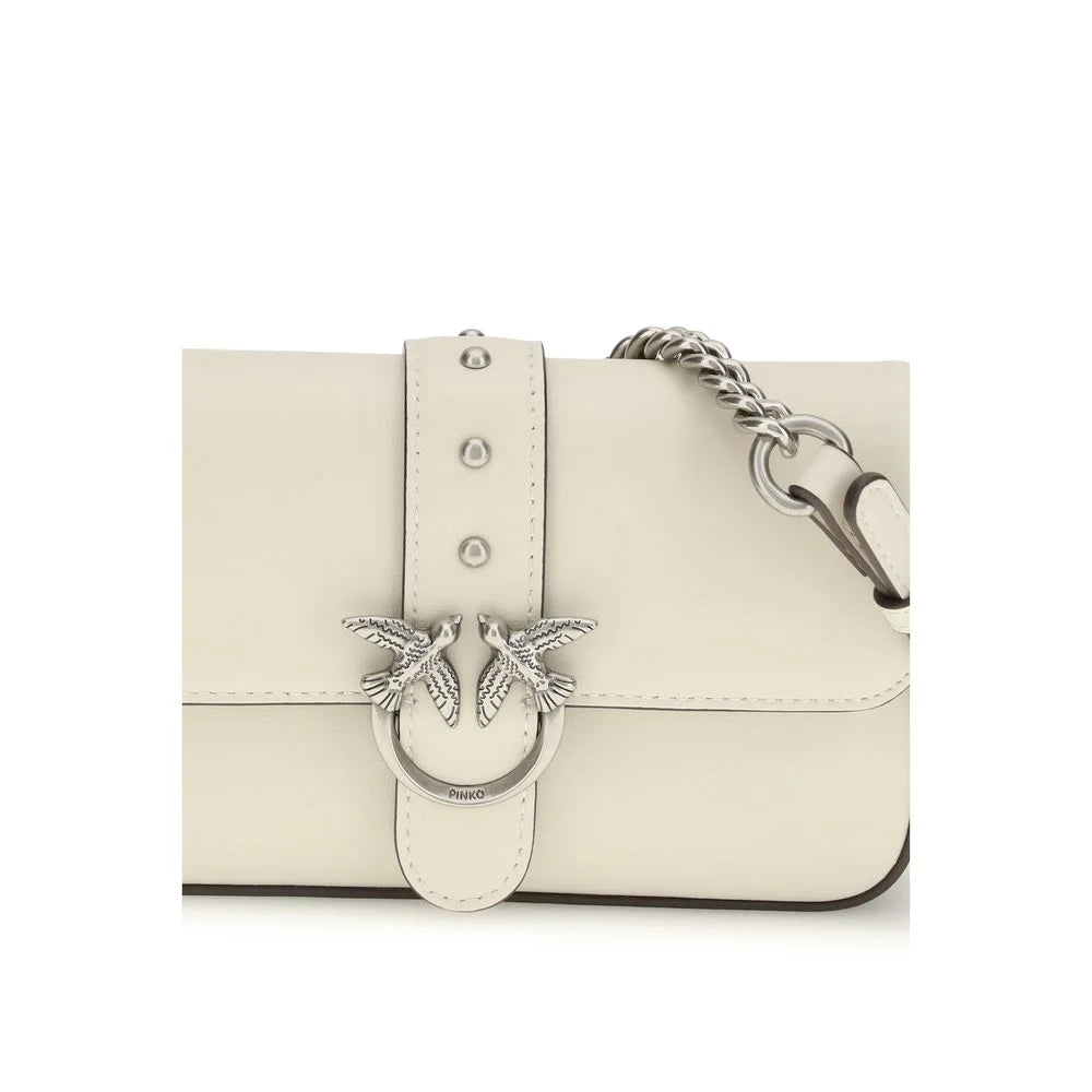 PINKO White Calf Leather Bos Taurus Shoulder Bag