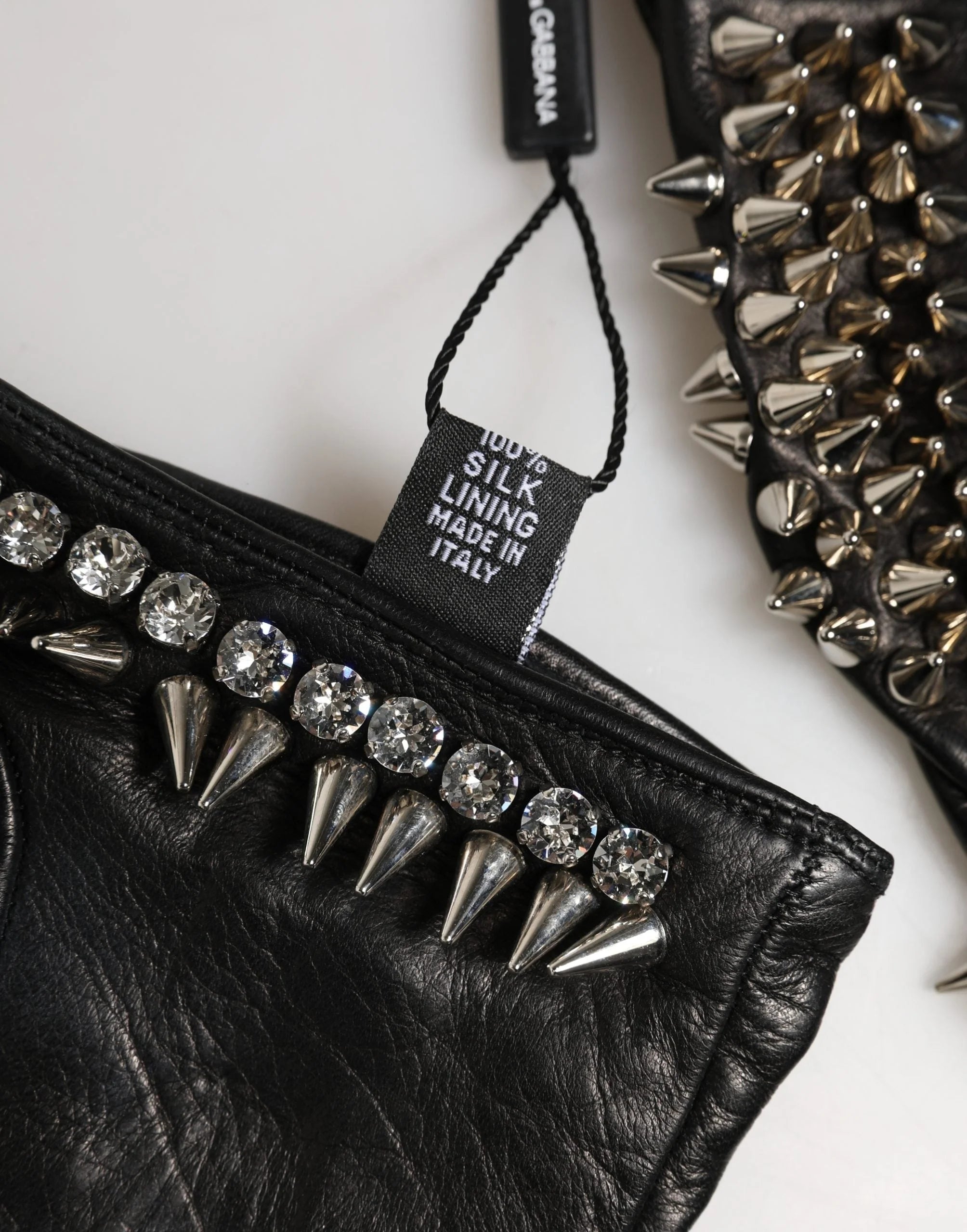 Dolce & Gabbana Women Black Embellished Wrist Length Mitten Gloves - 9 | M