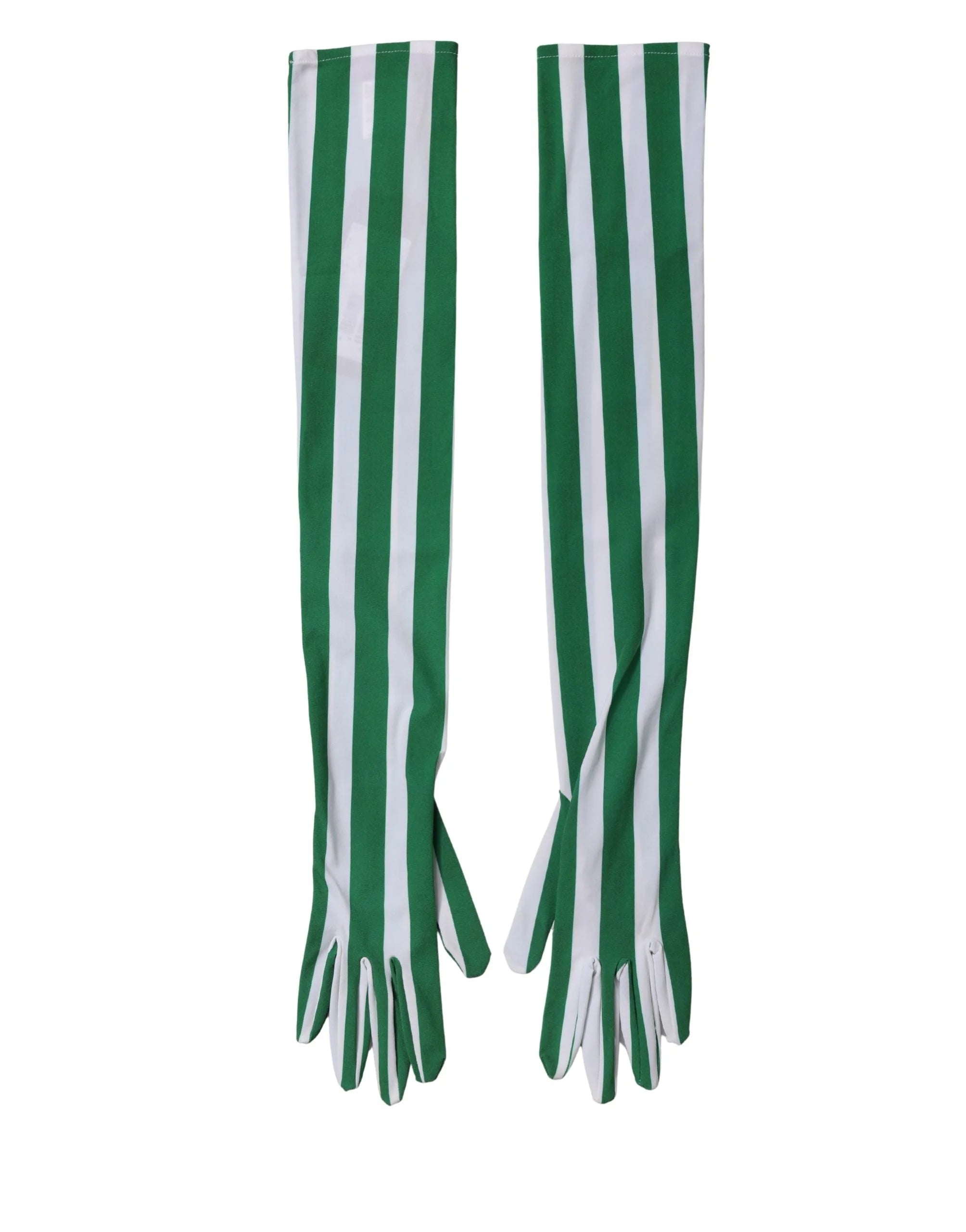 Dolce & Gabbana Green White Stripes Nylon Elbow Length Women Gloves - 7|S