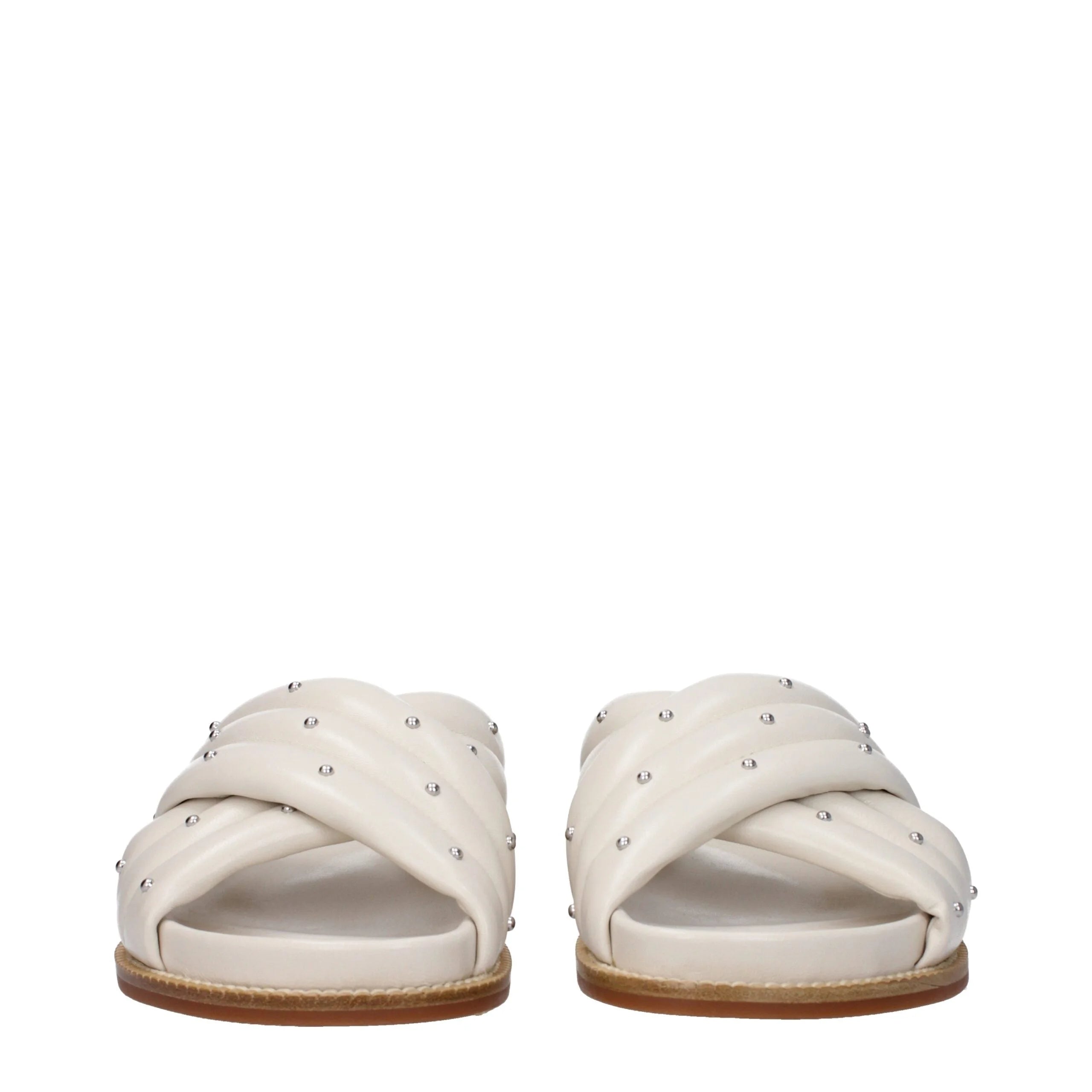 Fabiana Filippi Beige Leather Slippers Sandals - EU36/US6
