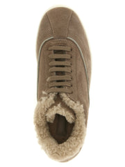 Fabiana Filippi Beige Suede Leather Low Top Sneakers