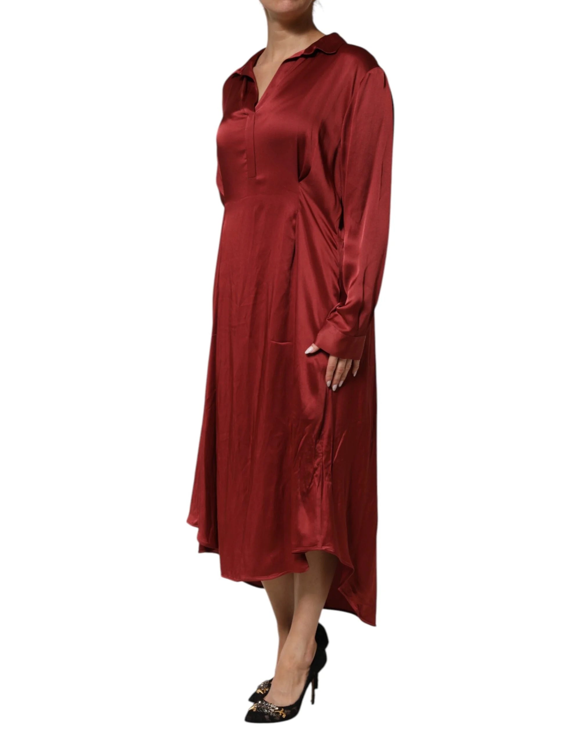 Fabiana Filippi Burgundy Acetate Viscose Satin Long Dress - IT46|XL - Dresses