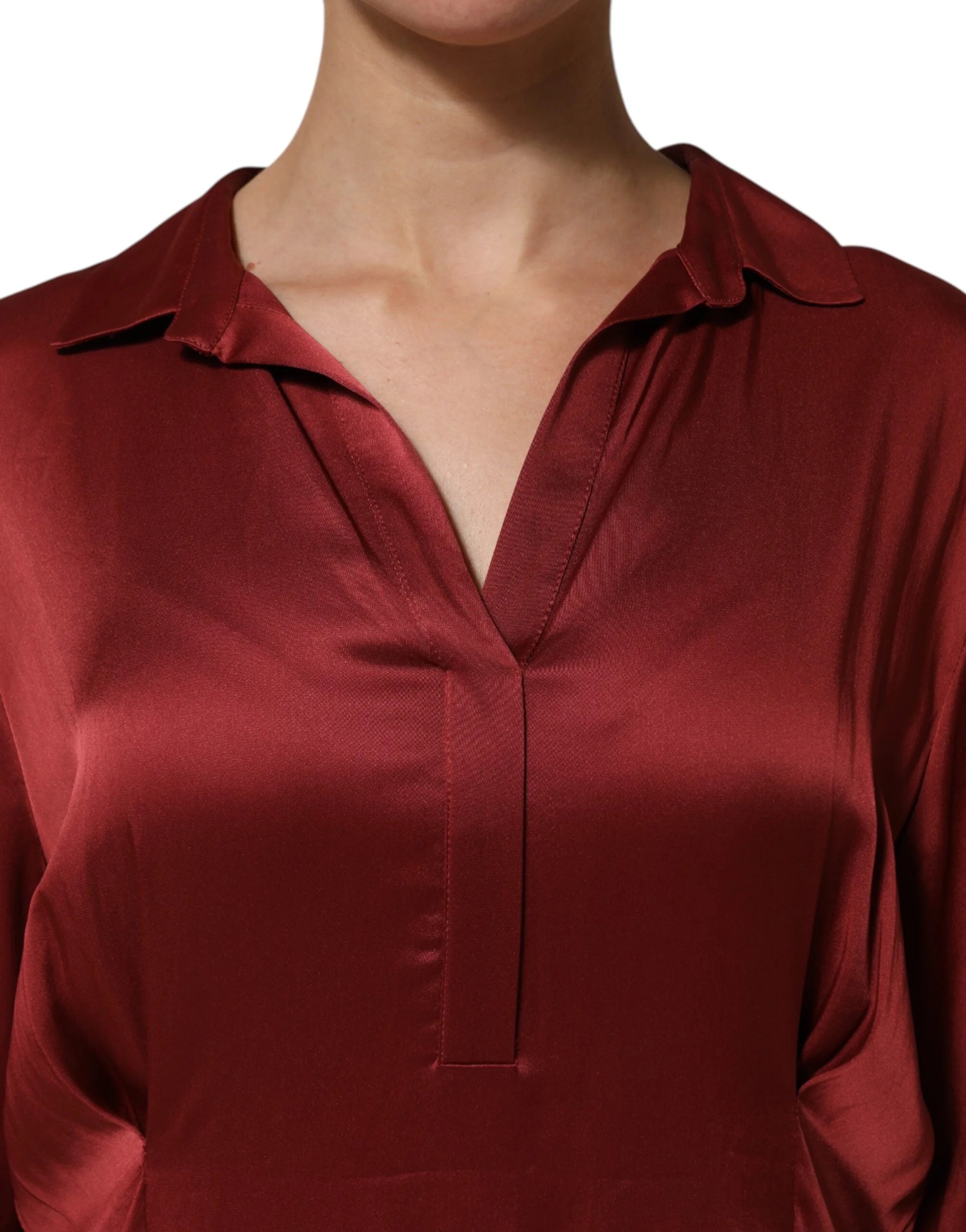 Fabiana Filippi Burgundy Acetate Viscose Satin Long Dress - IT46|XL - Dresses