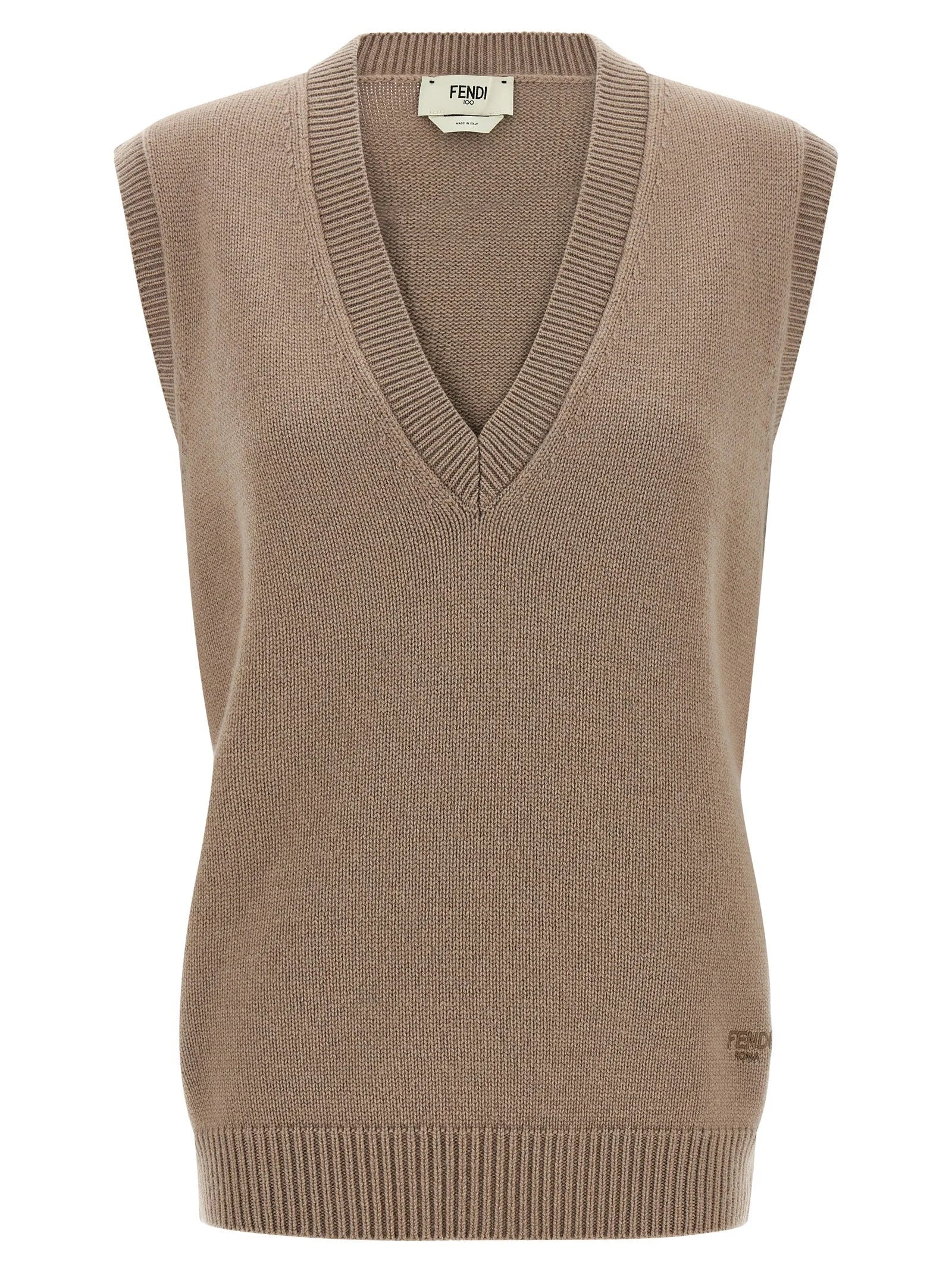 Fendi Beige Cashmere Sleeveless Jacket