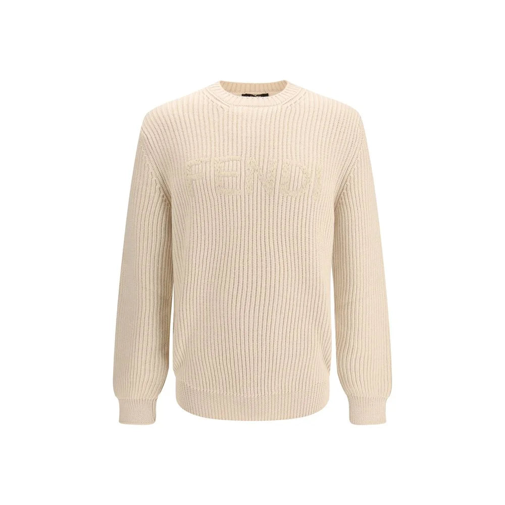 Fendi Beigefarbener Fleece-Pullover aus Wolle