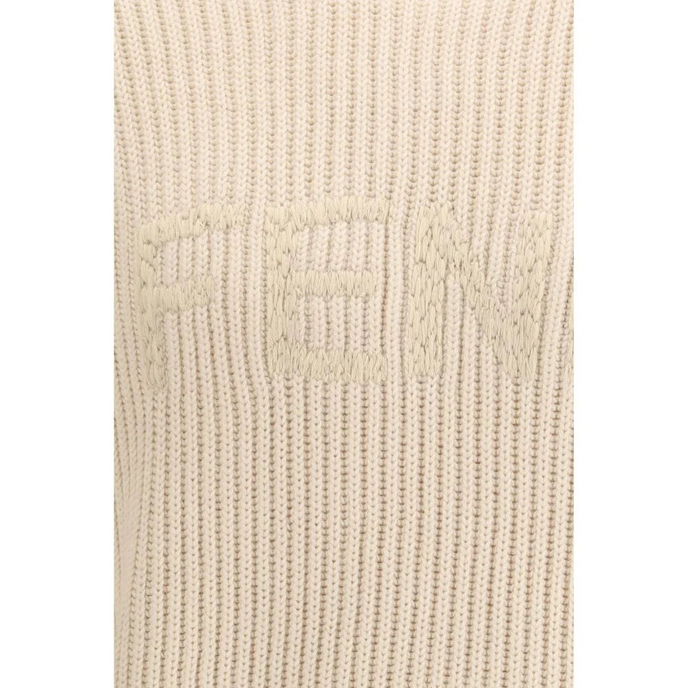 Fendi Beigefarbener Fleece-Pullover aus Wolle