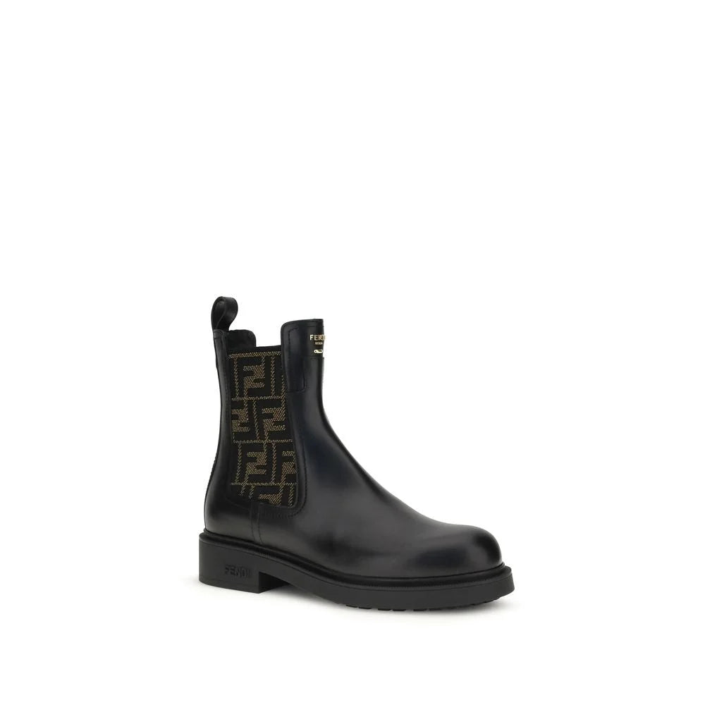Fendi Black Calf Leather Bos Taurus Ankle Boots - EU36/US6