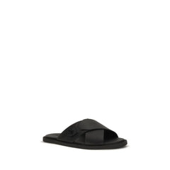 Fendi Black Calf Leather Bos Taurus Flat Sandals - EU41/US8