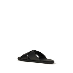 Fendi Black Calf Leather Bos Taurus Flat Sandals - EU41/US8