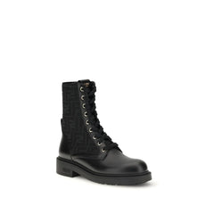 Fendi Black Calf Leather Bos Taurus Lace-Up Boots