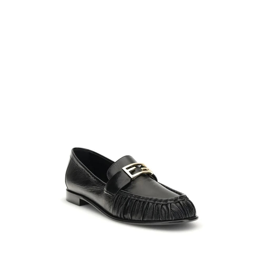 Fendi Black Calf Leather Bos Taurus Slip-On Loafers