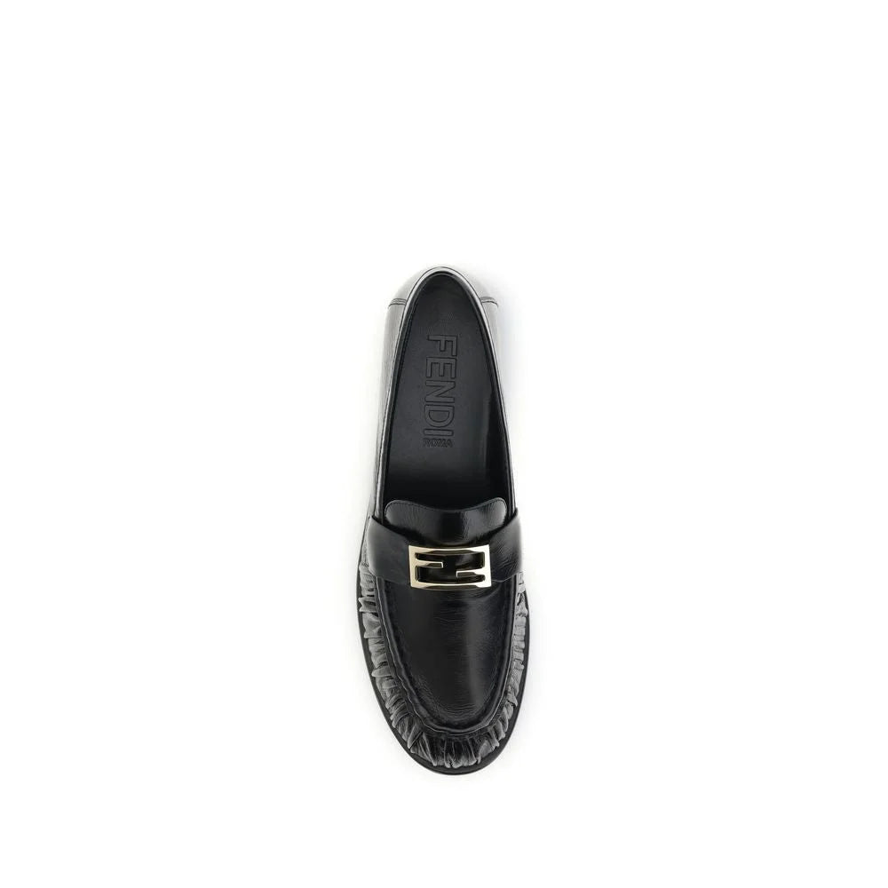 Fendi Black Calf Leather Bos Taurus Slip-On Loafers