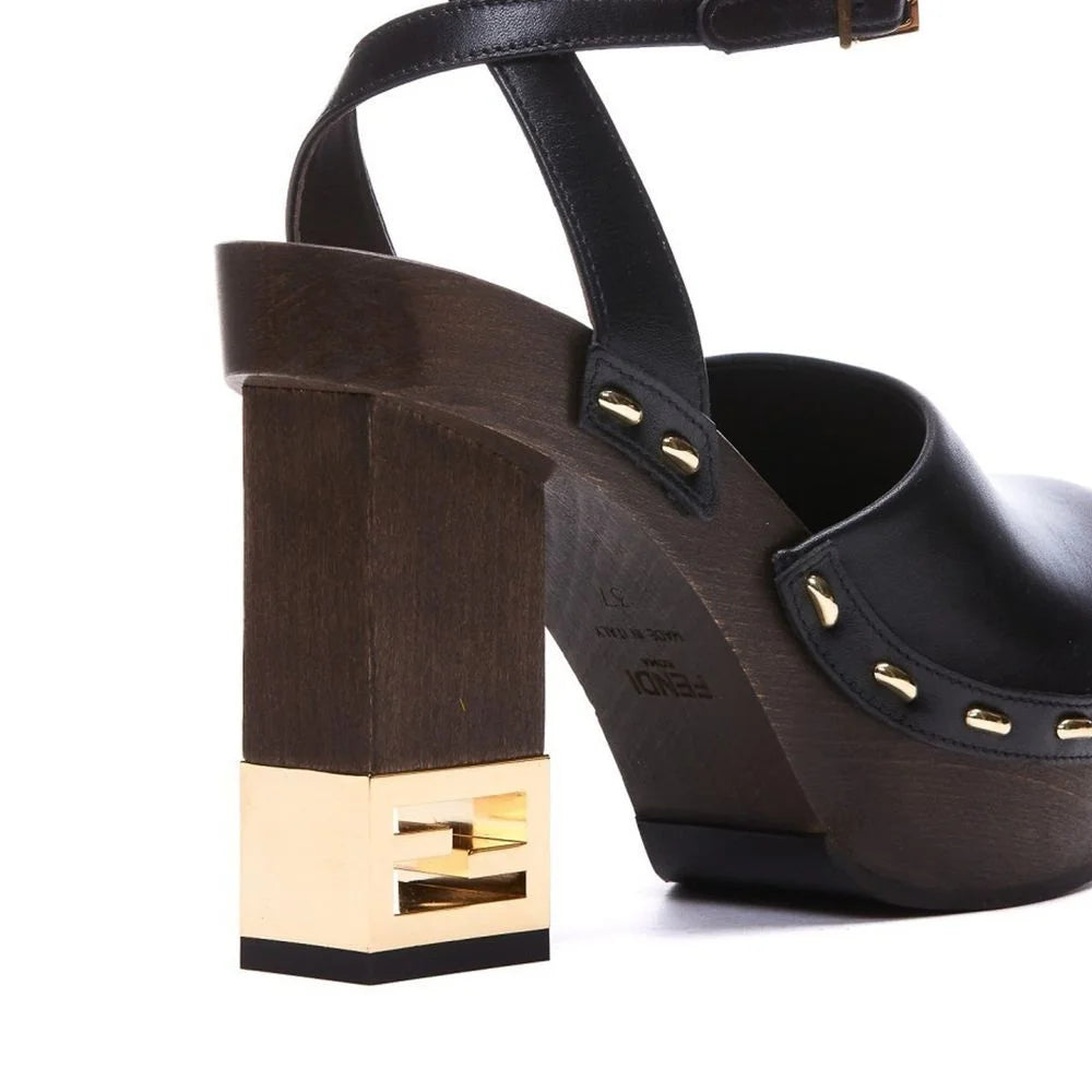 Fendi Black Calfskin Clogs - Flats