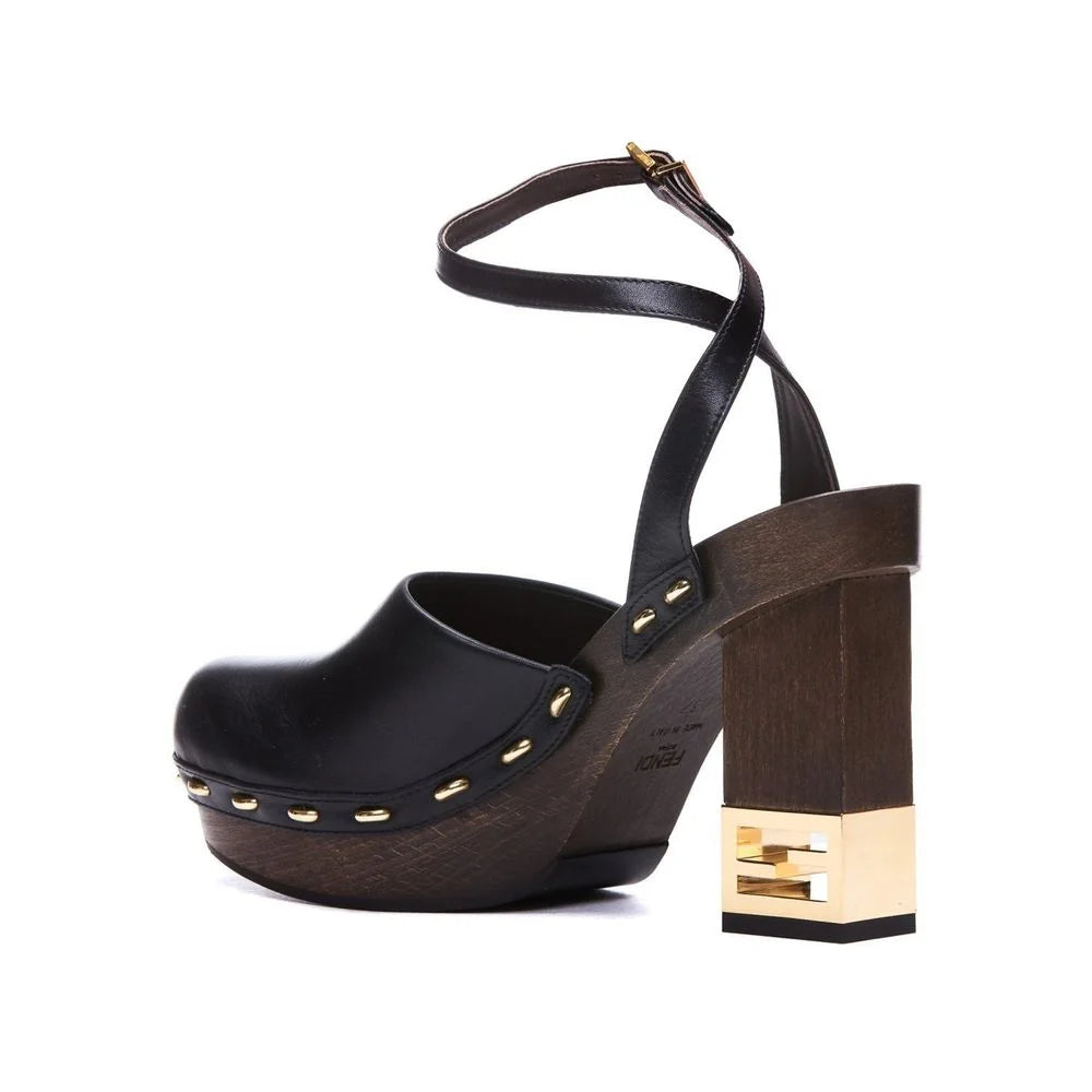 Fendi Black Calfskin Clogs - Flats