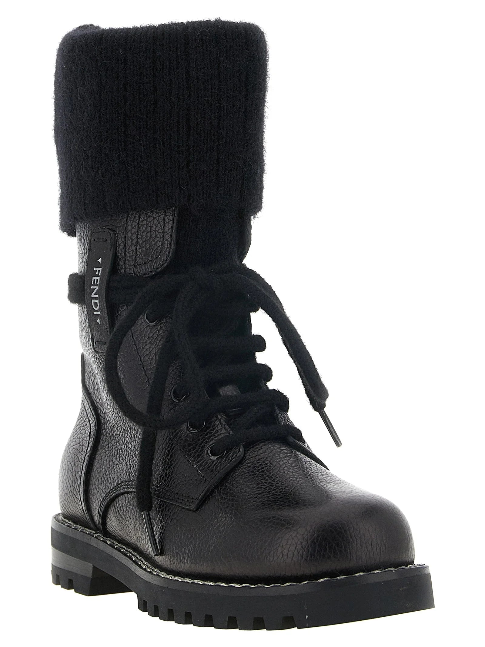 Fendi Black Calfskin Lace-Up Boots