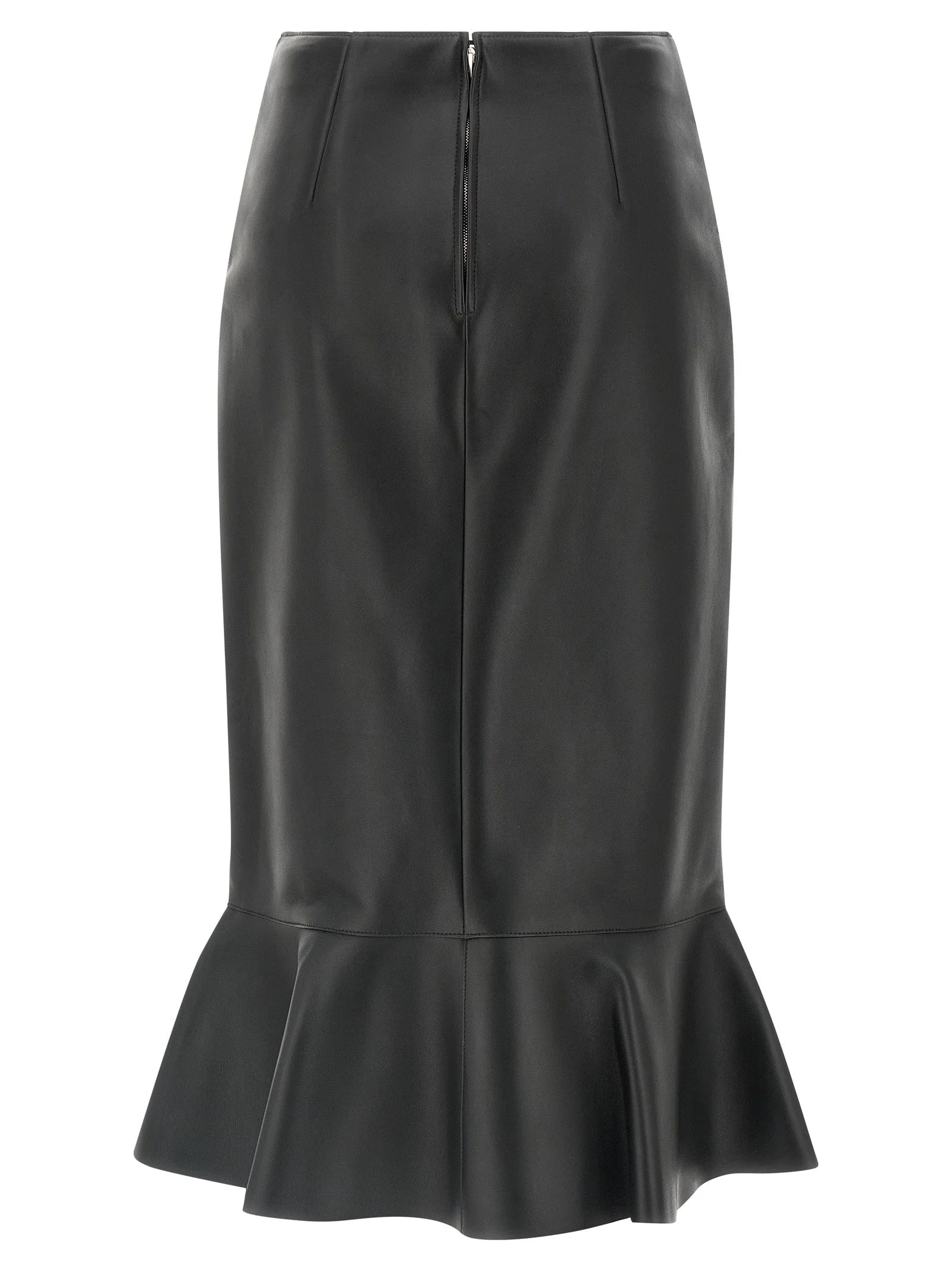 Fendi Black Lamb Leather Midi Skirt - IT38