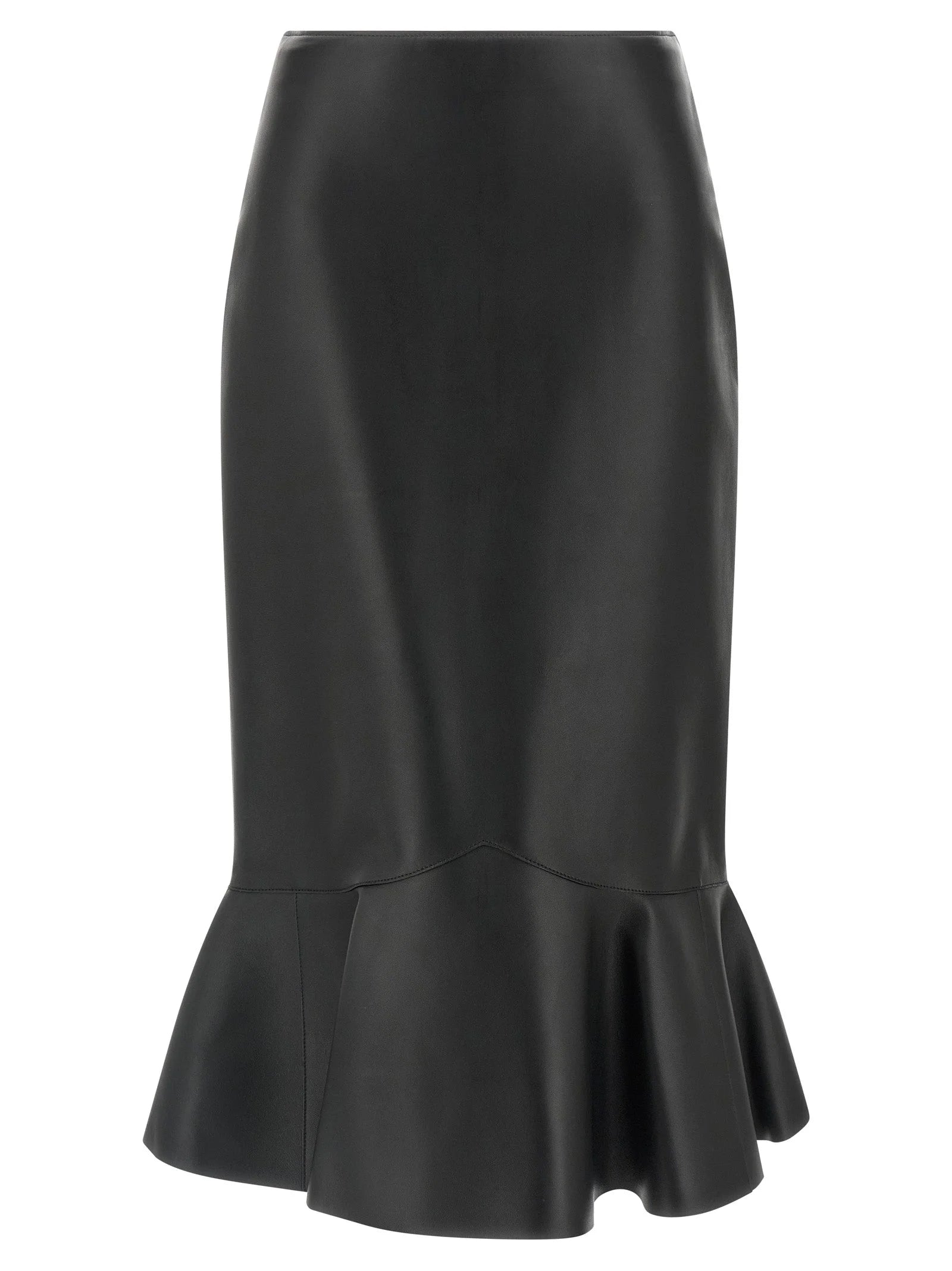 Fendi Black Lamb Leather Midi Skirt - IT38