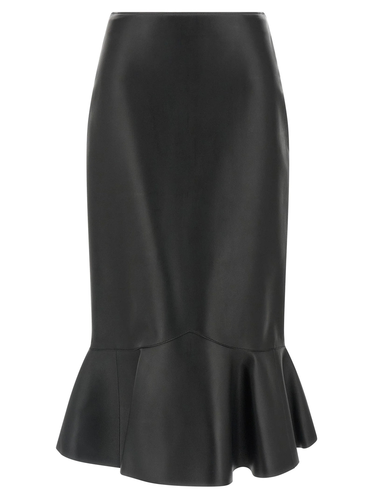 Fendi Black Lamb Leather Midi Skirt - IT38