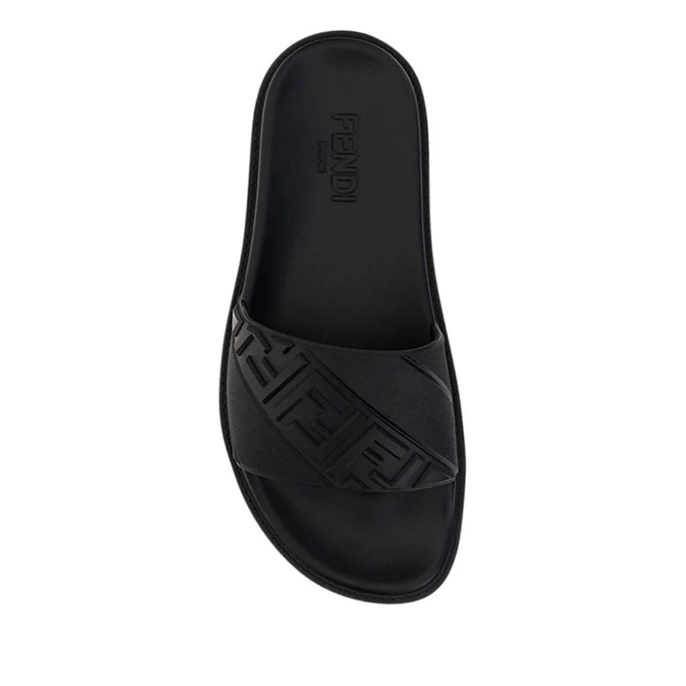 Fendi Black Rubber Flat Sandals