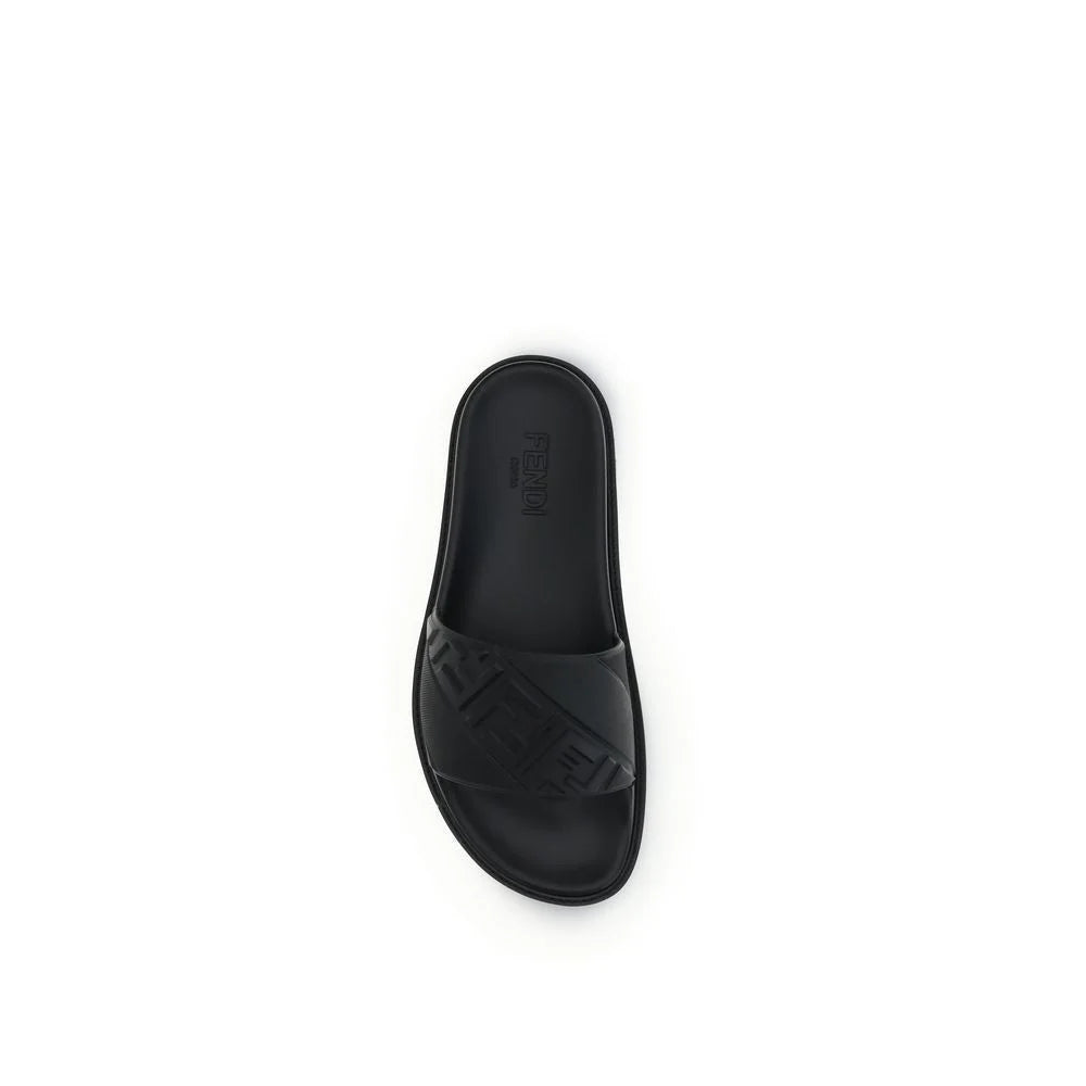 Fendi Black Rubber Flat Sandals