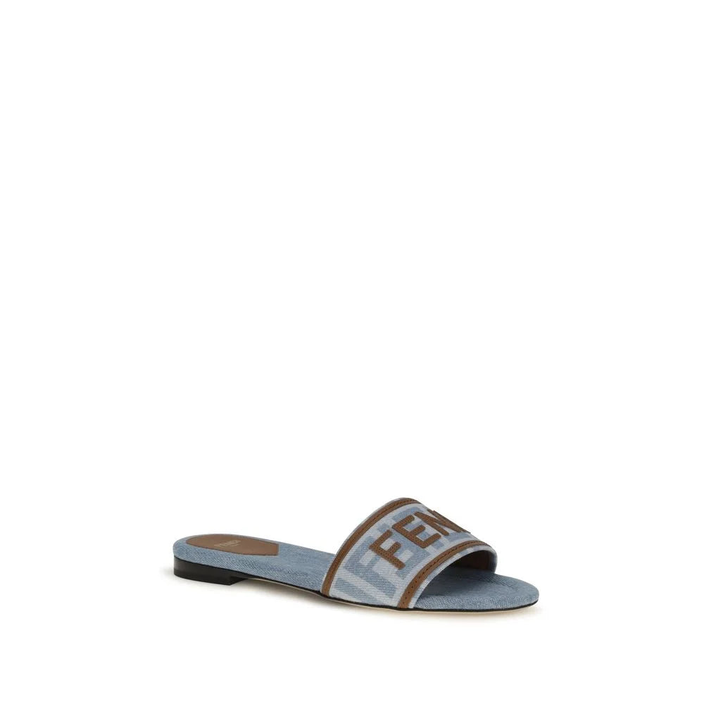 Fendi Blaue Baumwoll-Flatsandalen