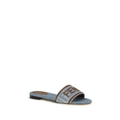Fendi Blaue Baumwoll-Flatsandalen