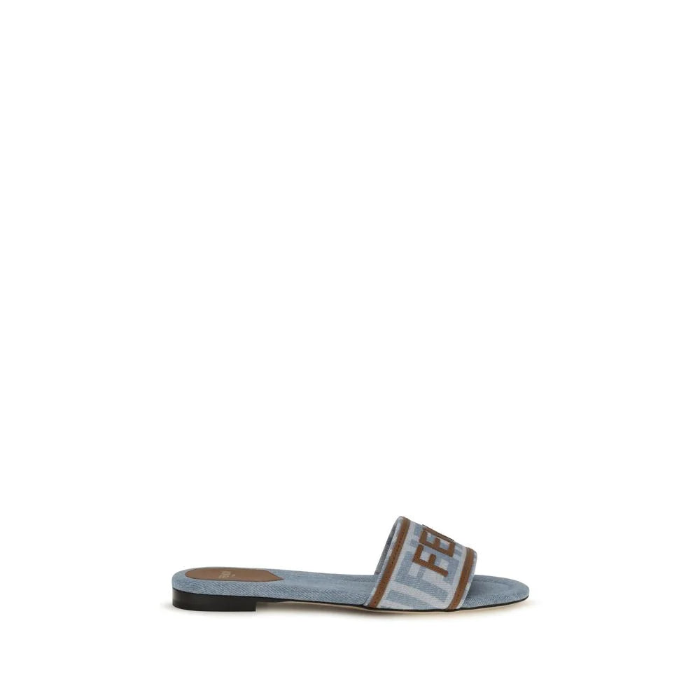 Fendi Blaue Baumwoll-Flatsandalen