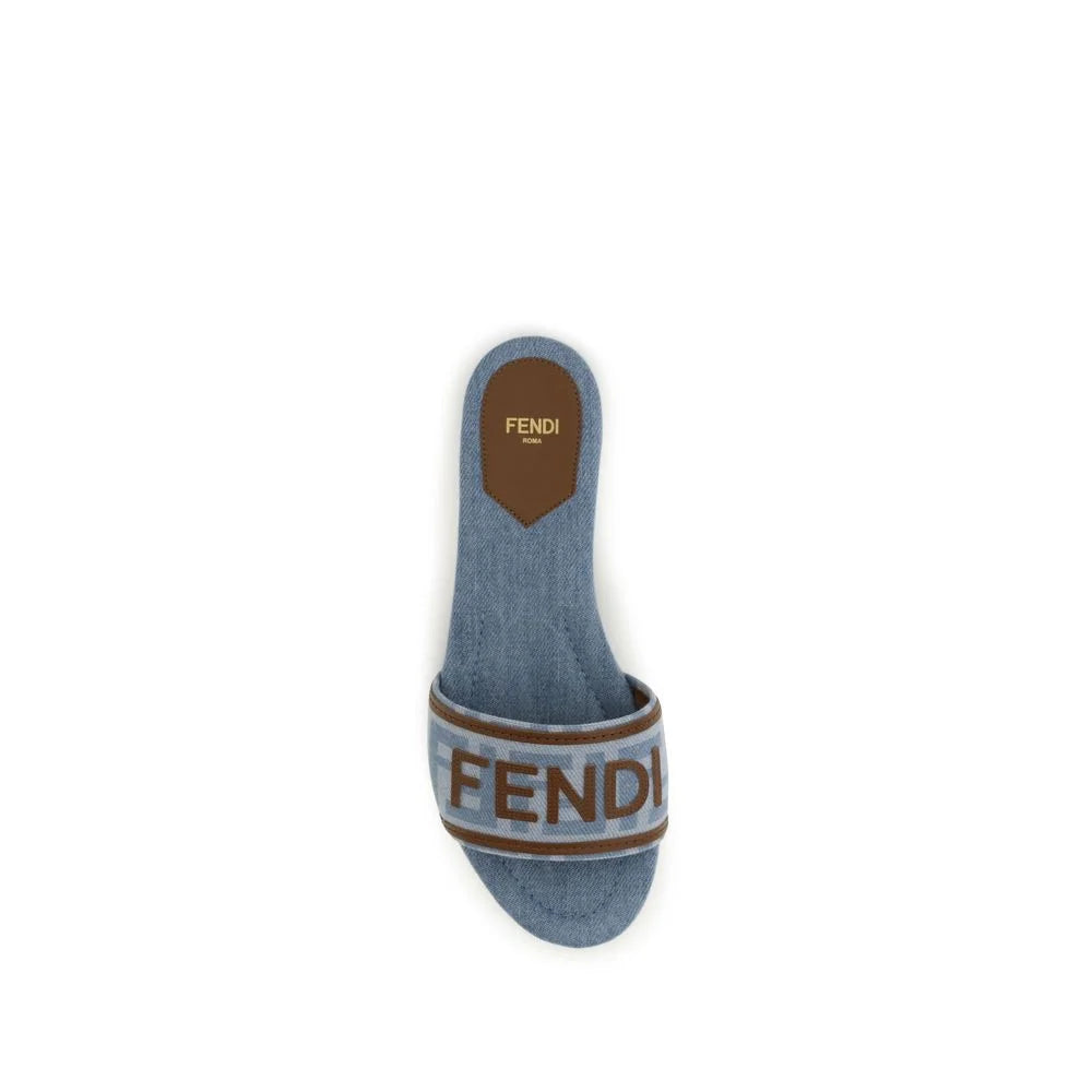 Fendi Blaue Baumwoll-Flatsandalen