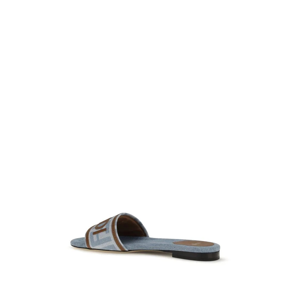 Fendi Blaue Baumwoll-Flatsandalen