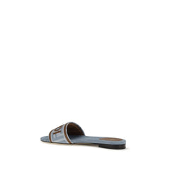 Fendi Blaue Baumwoll-Flatsandalen