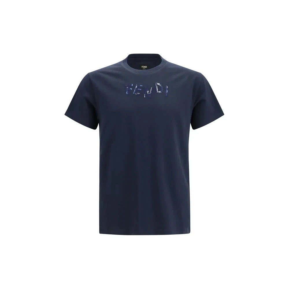 Fendi Blå Bomuld T-Shirt - L