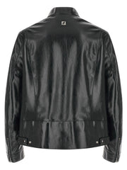 Fendi Blue Lamb Leather Leather Jacket