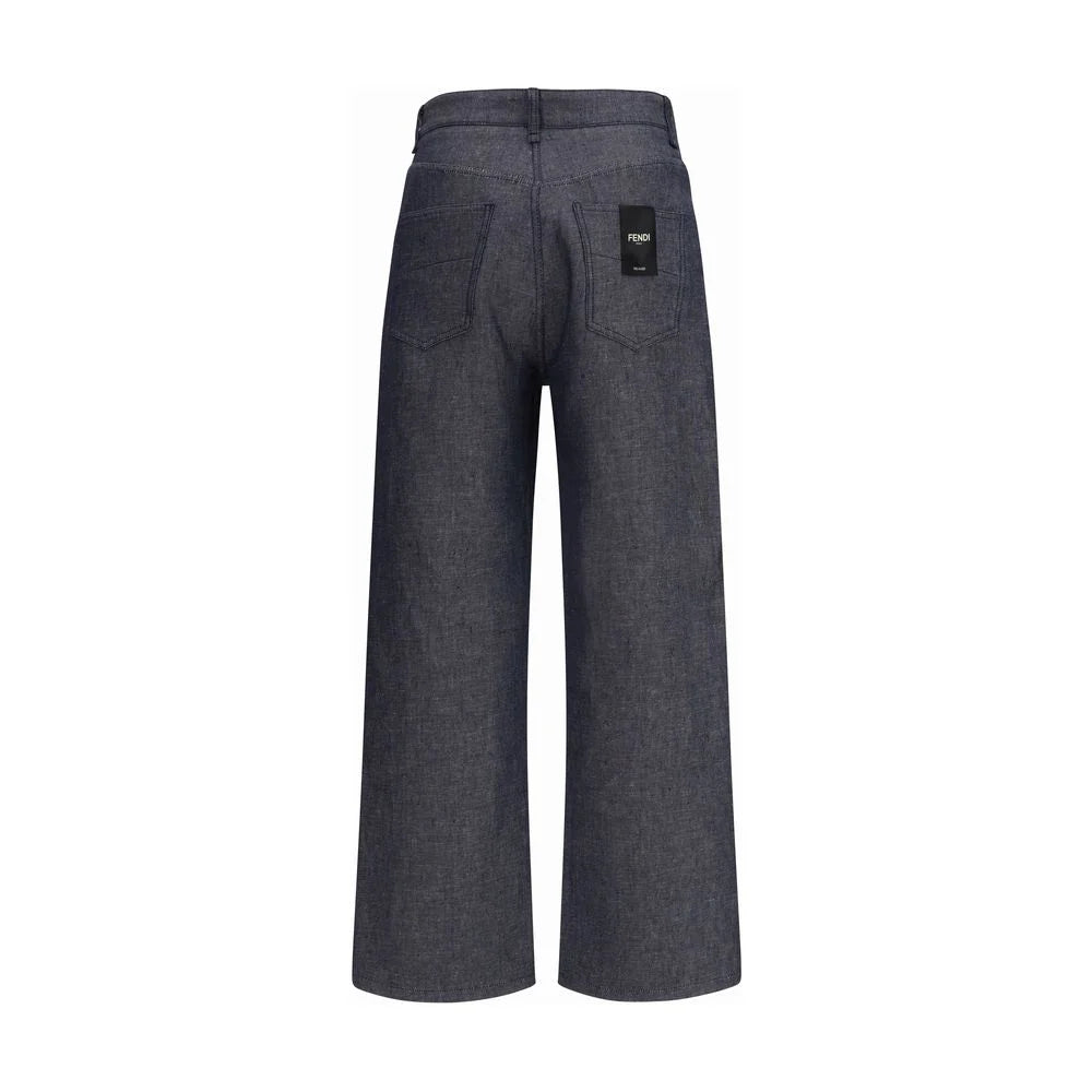 Fendi Blue Linen Relaxed Fit Jeans - W30