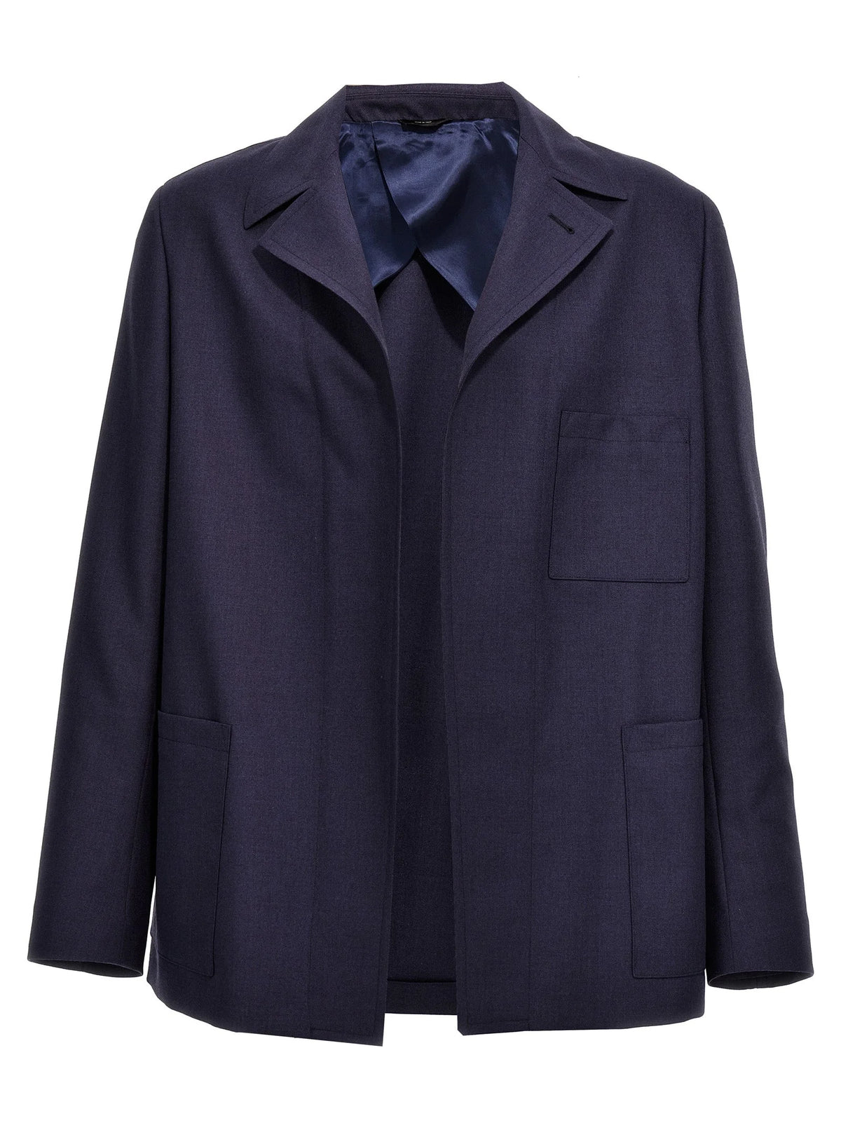 Fendi Blue Virgin Wool Full-Length Jacket