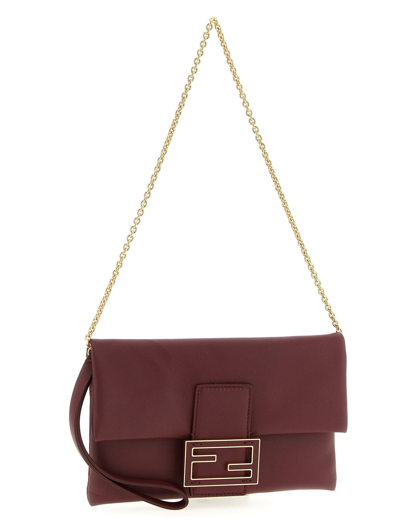 Fendi Bordeaux Lamb Leather Clutch Bag