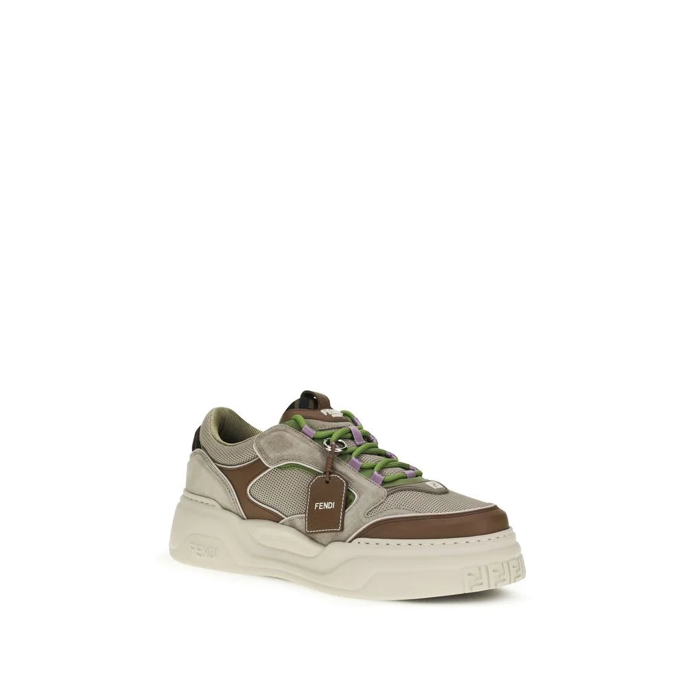 Fendi Brown Cotton Chunky Sneakers