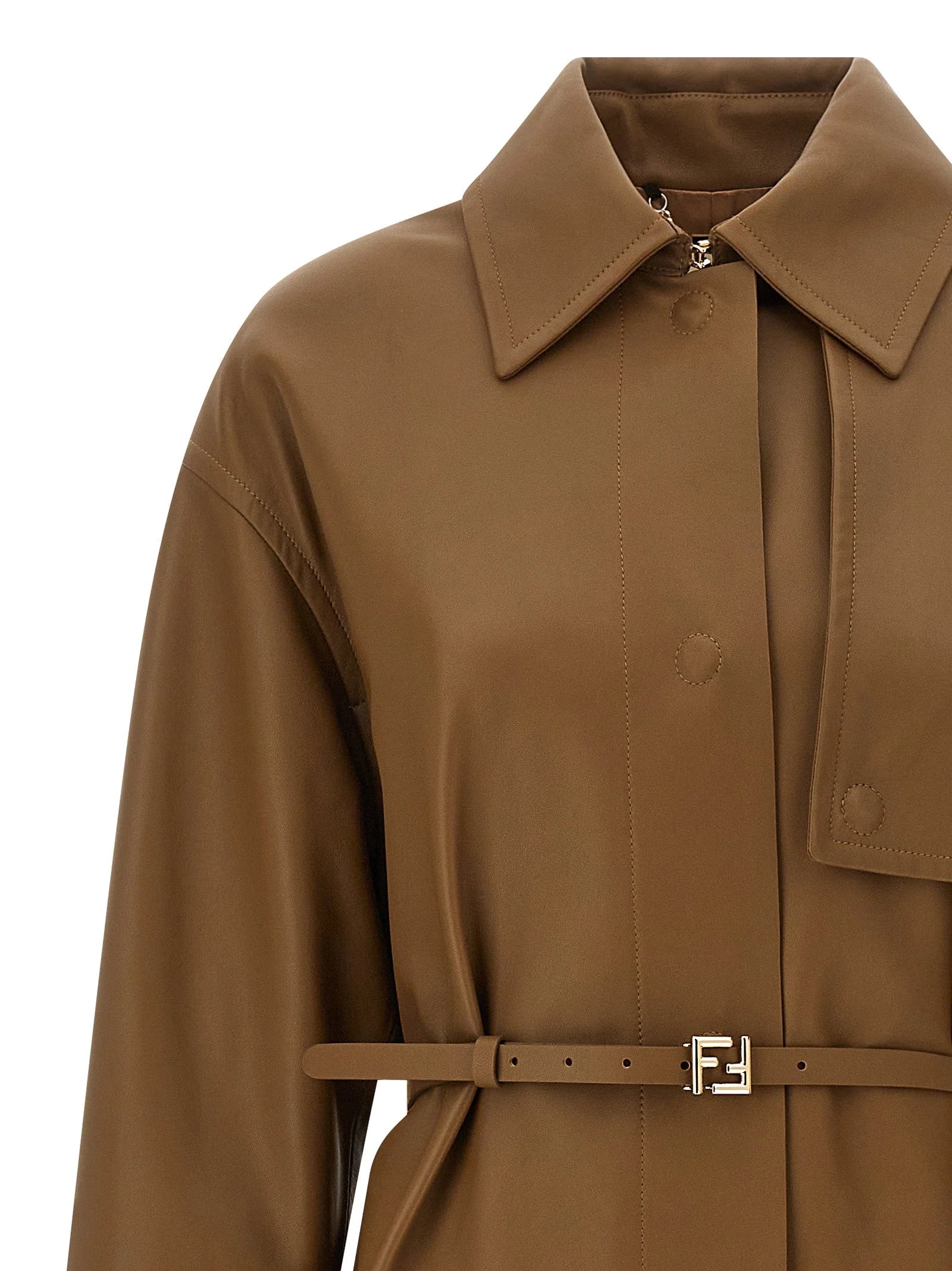 Fendi Brown Lamb Leather Coat - IT40