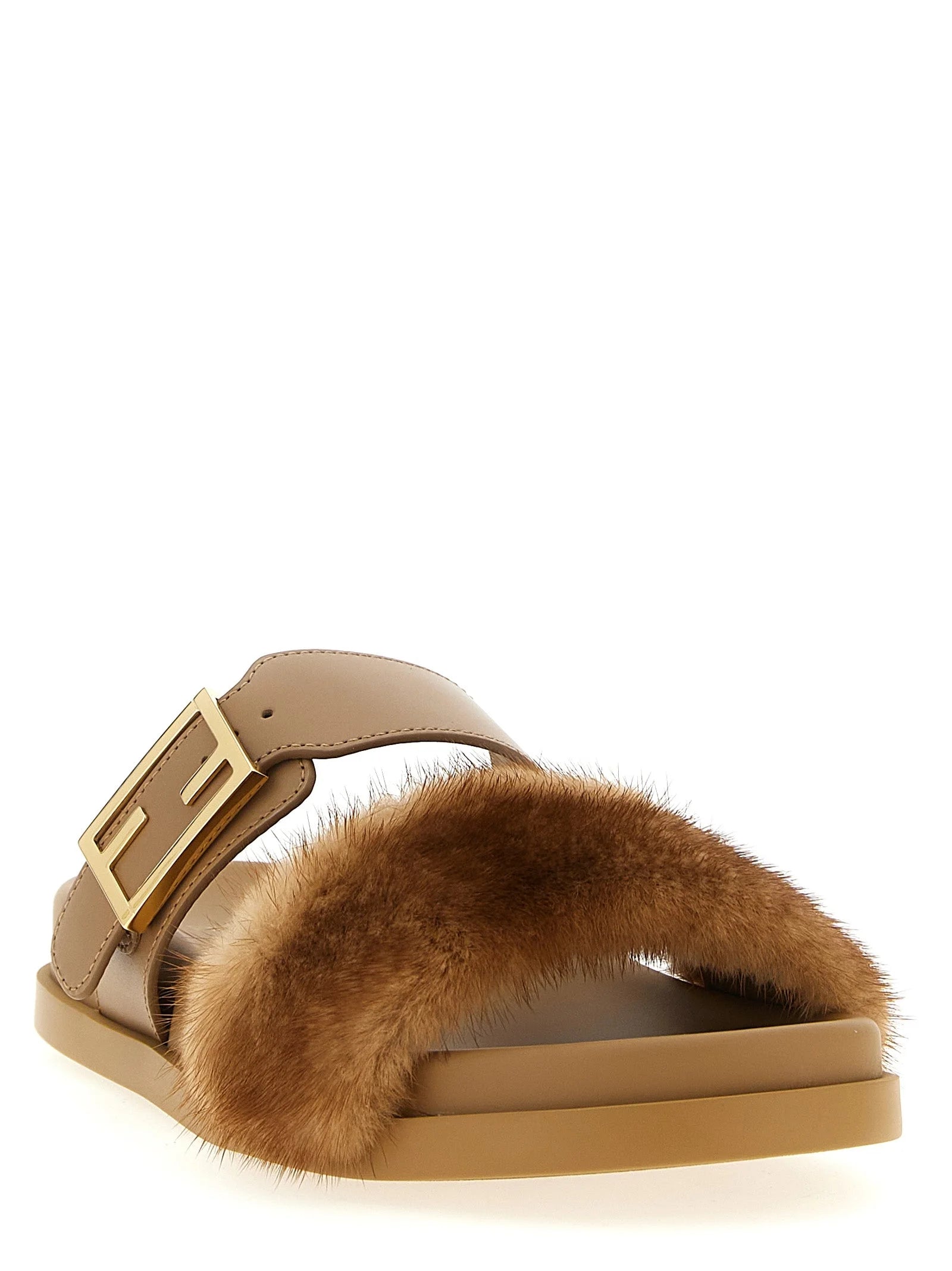 Fendi Brown Leather Slides - EU36/US6