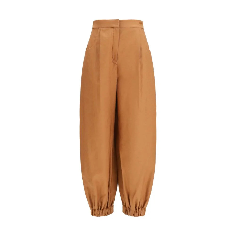 Fendi Hnědé lněné kalhoty - IT40 | M