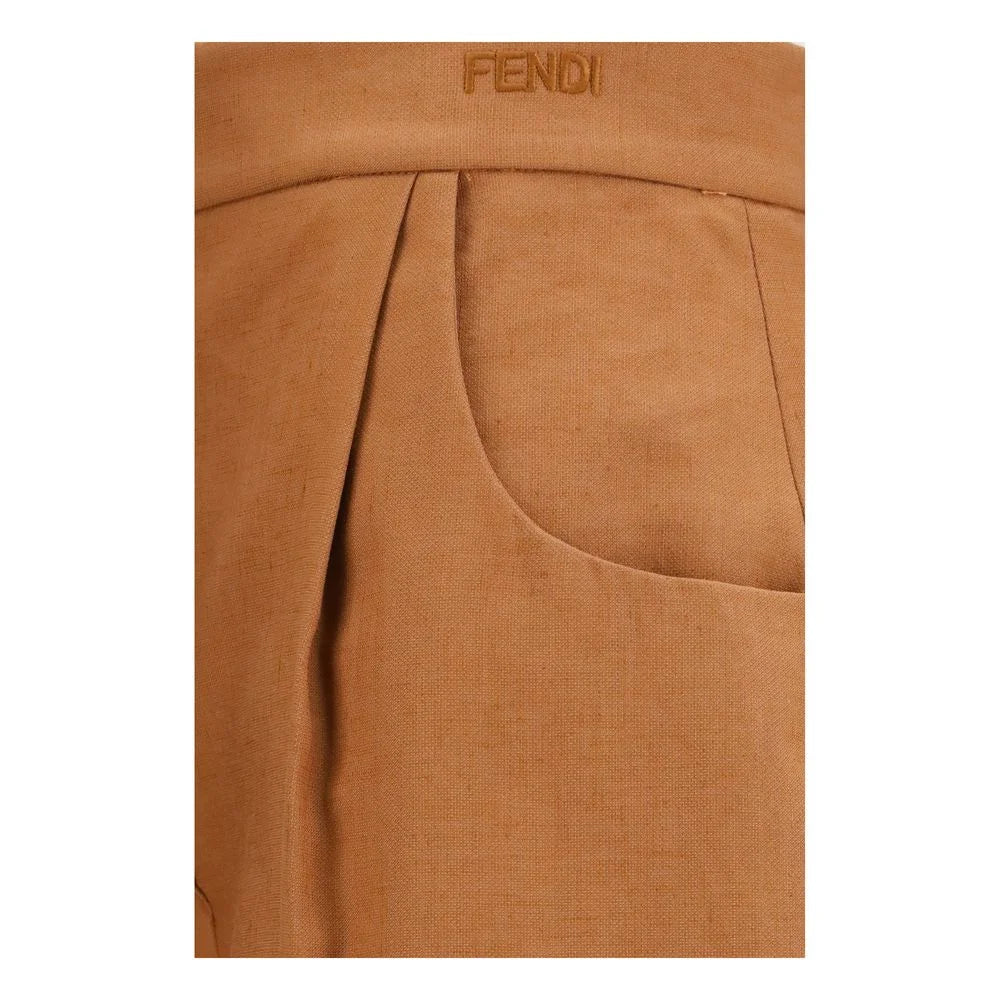 Fendi Hnědé lněné kalhoty - IT40 | M