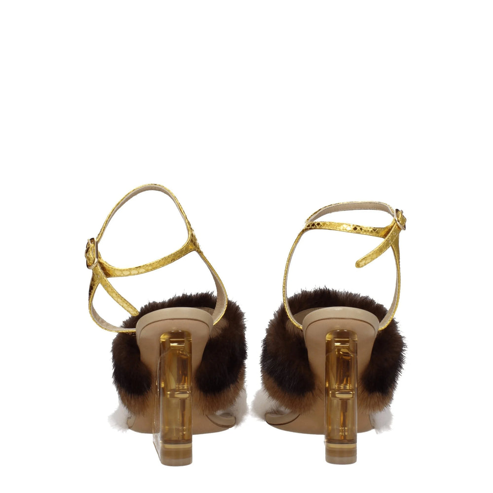 Fendi Brown Mink Strap-Ons Sandals - EU38/US8