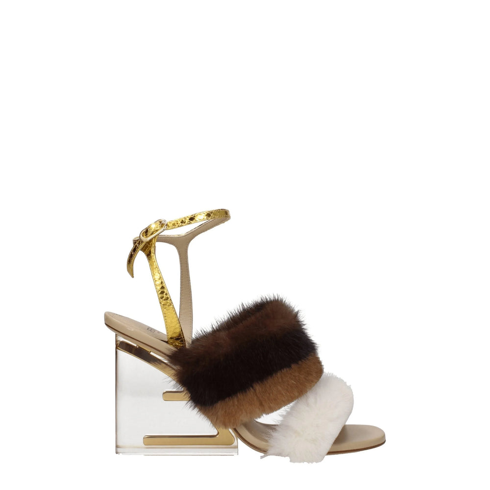 Fendi Brown Mink Strap-Ons Sandals - EU38/US8